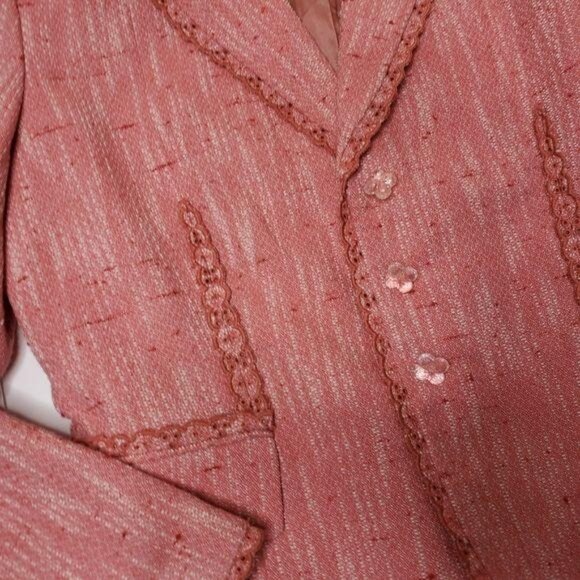 Tahari Pink Tweed Womens Blazer Jacket Size 6 decorative button front lace trim - Picture 10 of 10